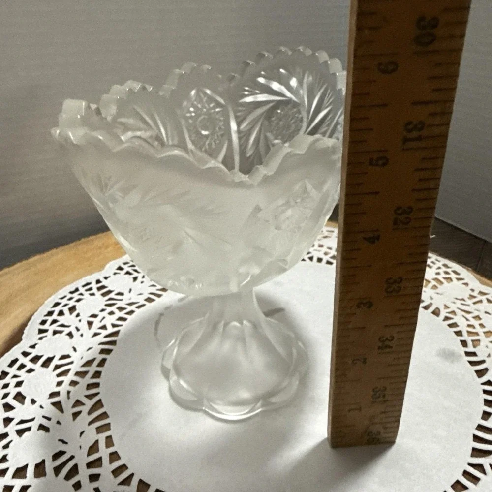 Vintage Fenton Satin Glass Pinwheel Compote Candy Dish Oval Footed Frosted Bowl